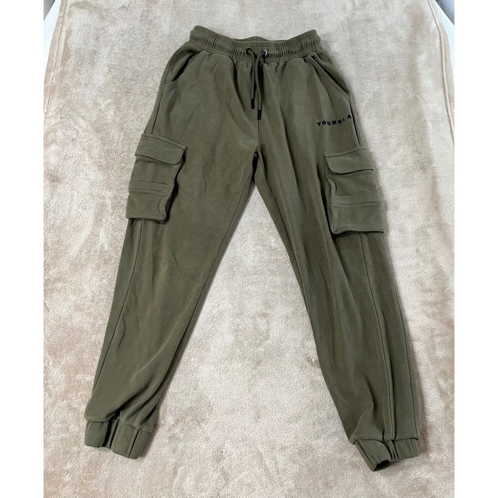 YoungLA Cloud Rambo Joggers Men's Model 240 Cargo Sweatpants Olive Green GOOD